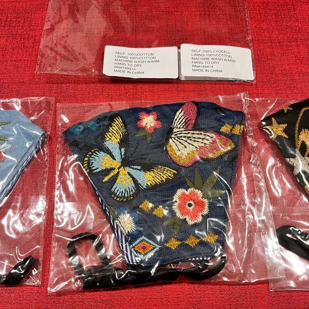 JOHHNY WAS NWT AUTHENTIC 3-DIFFERENT DESIGN DEMIN ADJUSTABLE STYLISH FACE MASKS
